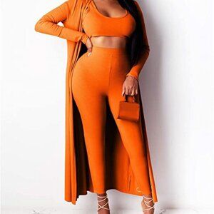 NWT 3 Pc Set Pants, Cardigan, Tank Top Hot Orange Women's Size Small